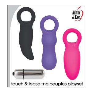 Adam & Eve Touch & Tease Me Couples Playset Cockring. 3 Vibe Sleeves. Vibe. Bullet. Butt Plug. Prostate Toy. Penis Sleeve