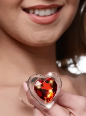 Booty Sparks Red Heart Gem Glass Anal Plug - Large