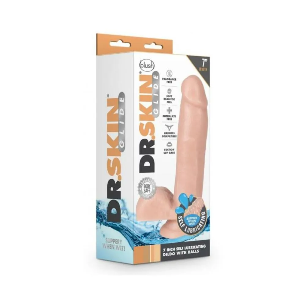 Dr. Skin Glide 7 Self-lubricating Dildo With Balls Vanilla