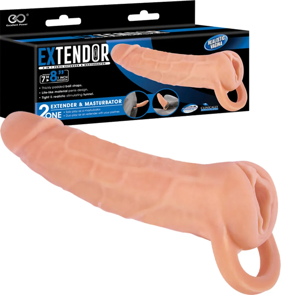 EXTENDOR 2-in-1 Penis Extender Sleeve Male Masturbator Realistic Couples Sex Toy