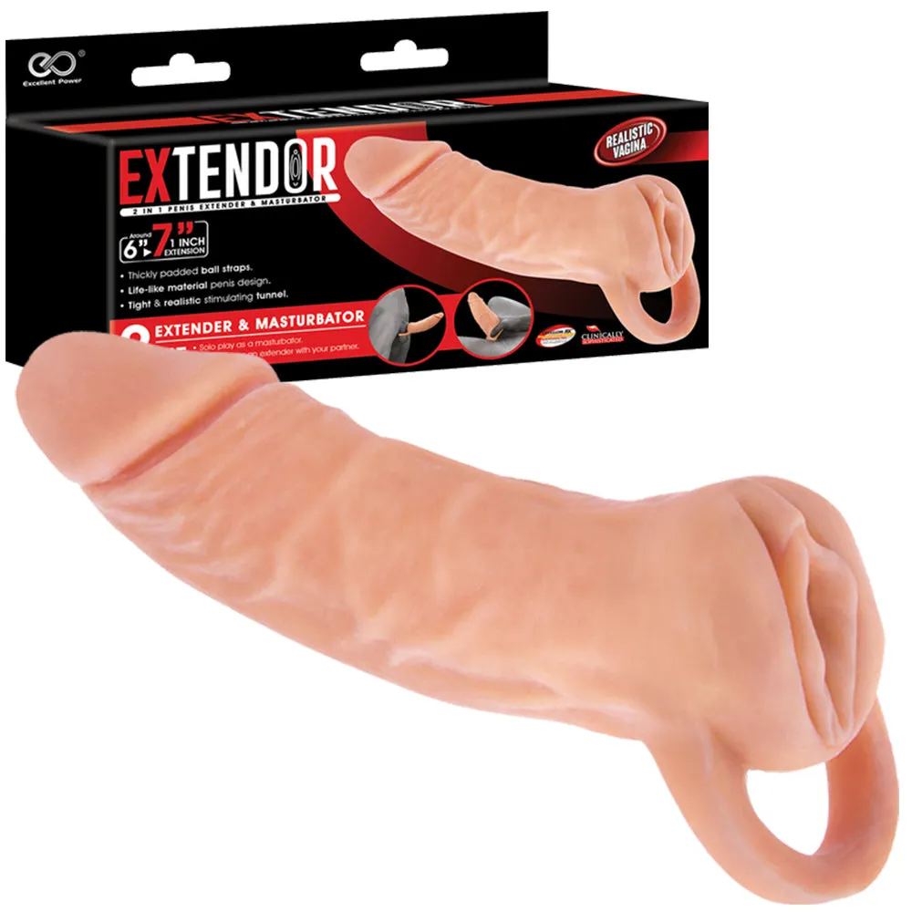 EXTENDOR 2-in-1 Penis Extender Sleeve Male Masturbator Realistic Couples Sex Toy