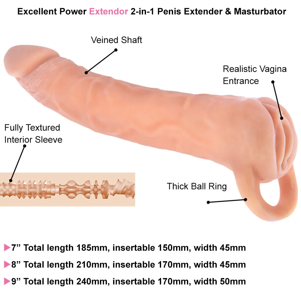 EXTENDOR 2-in-1 Penis Extender Sleeve Male Masturbator Realistic Couples Sex Toy