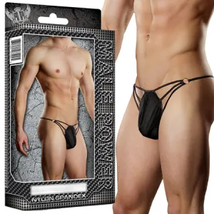 Male Power G-string w/Straps & Rings Black L/XL