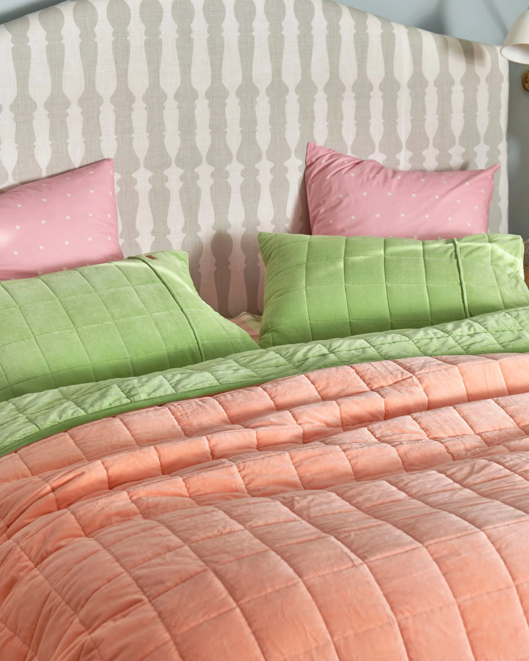 Peach Nile Velvet Quilted Bedspread