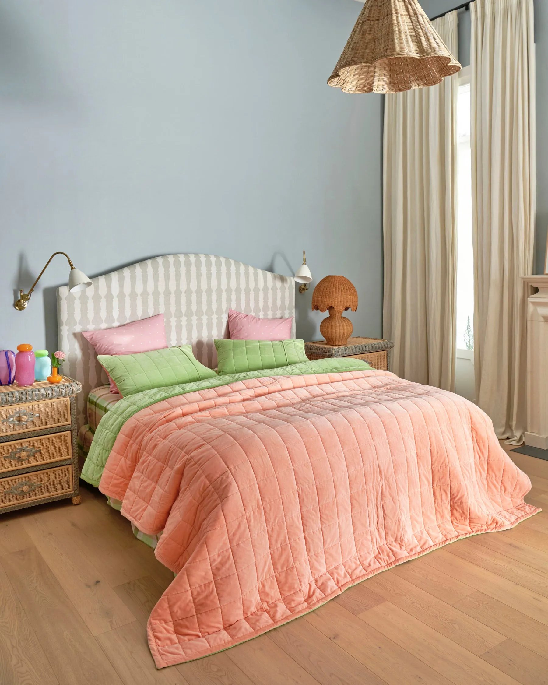 Peach Nile Velvet Quilted Bedspread
