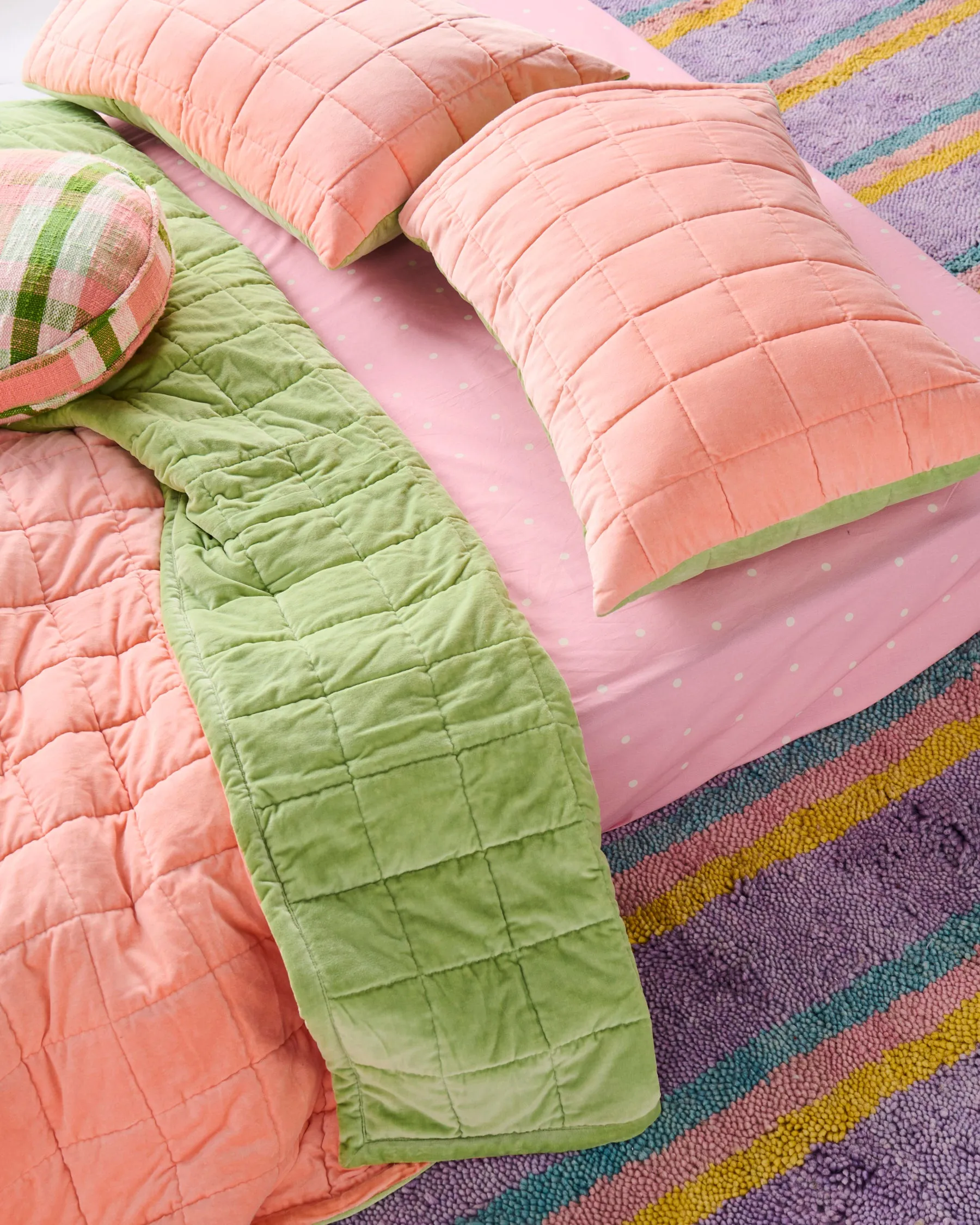 Peach Nile Velvet Quilted Bedspread