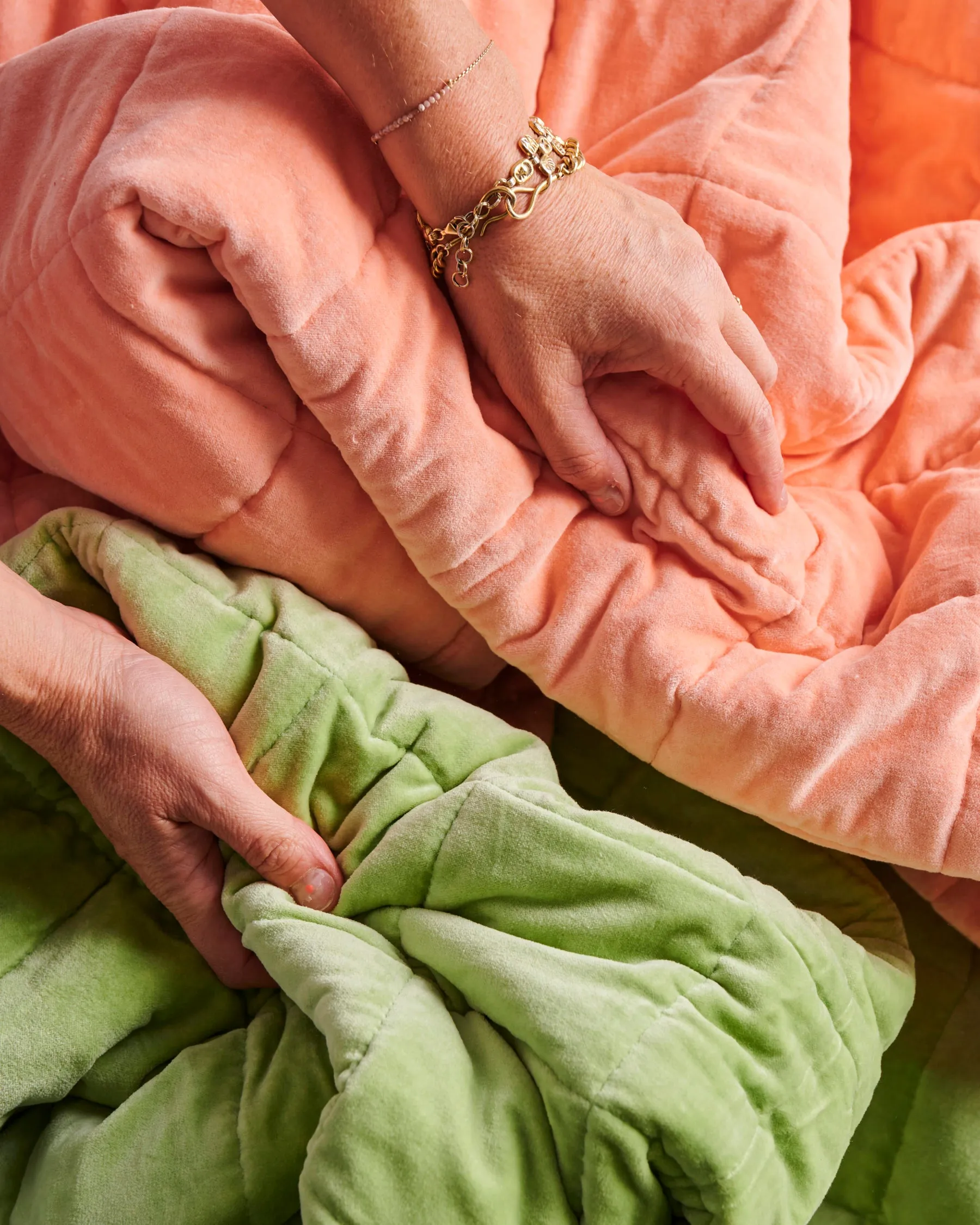 Peach Nile Velvet Quilted Bedspread