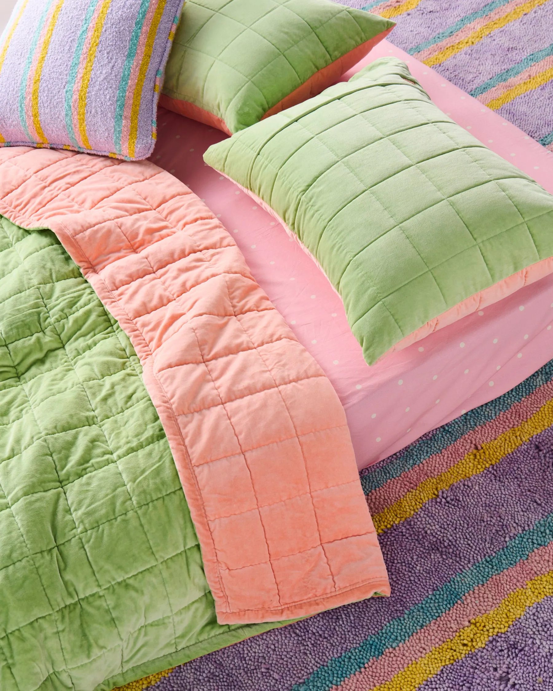 Peach Nile Velvet Quilted Bedspread