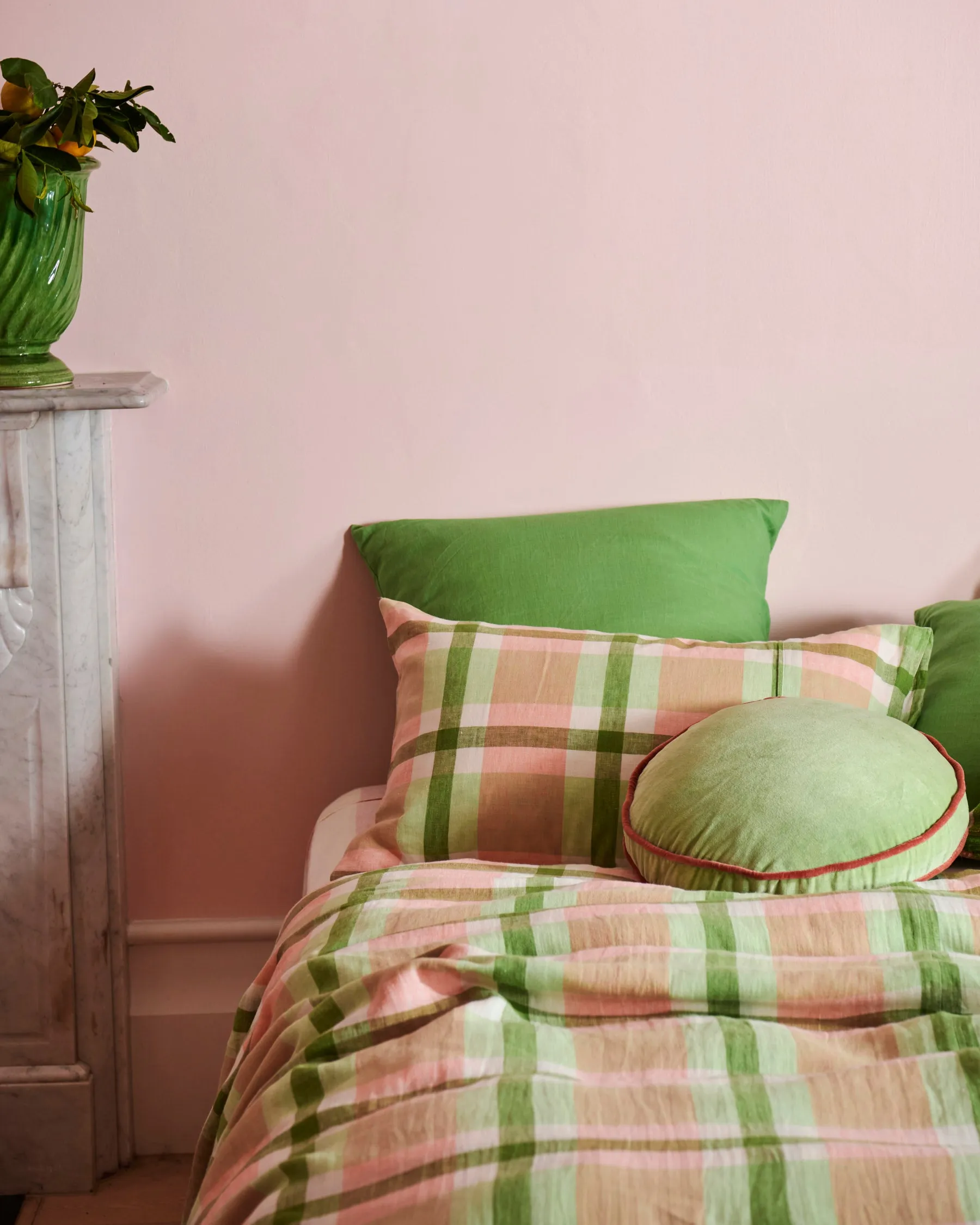 Pistachio Tartan Linen Flat Sheet