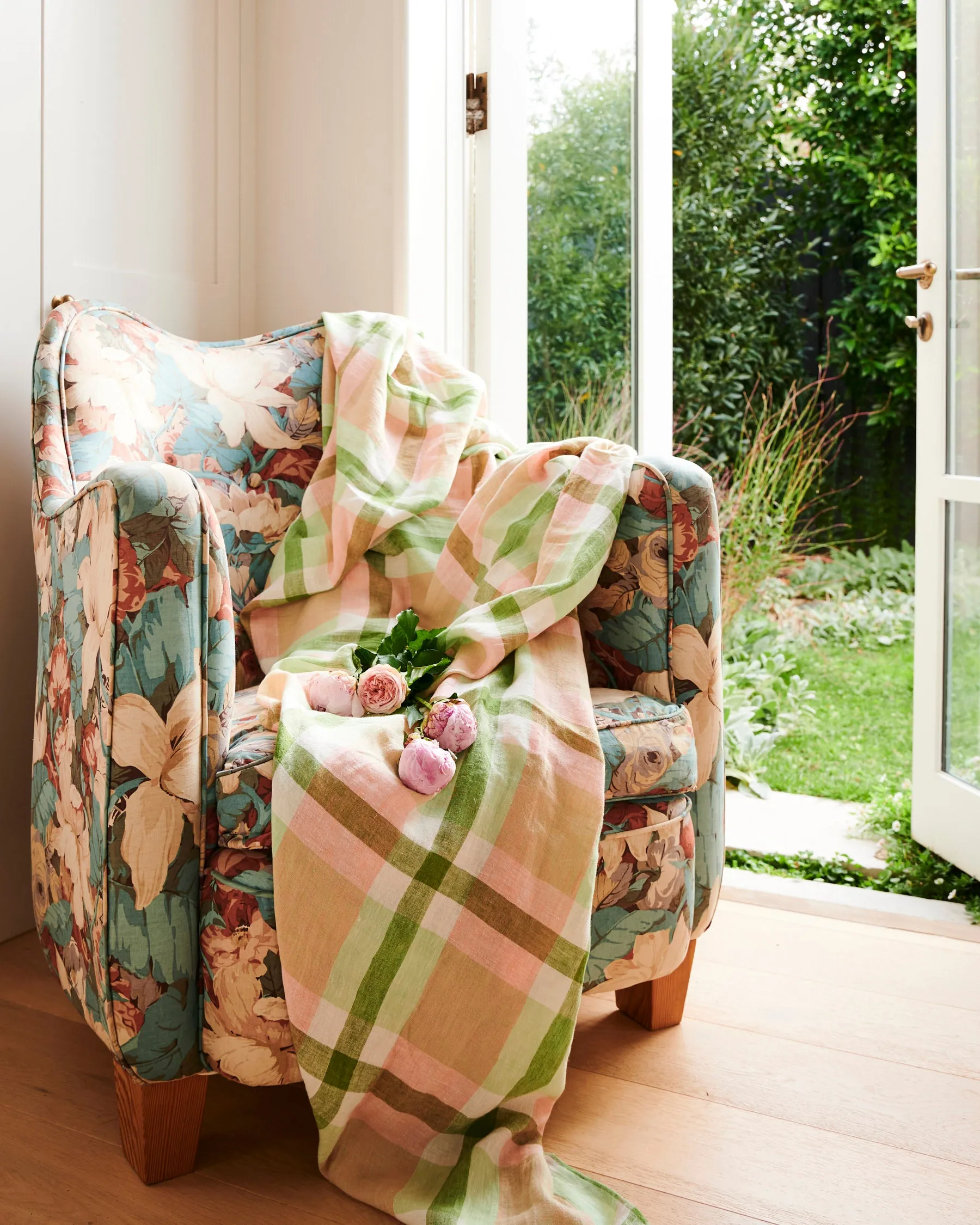 Pistachio Tartan Linen Flat Sheet