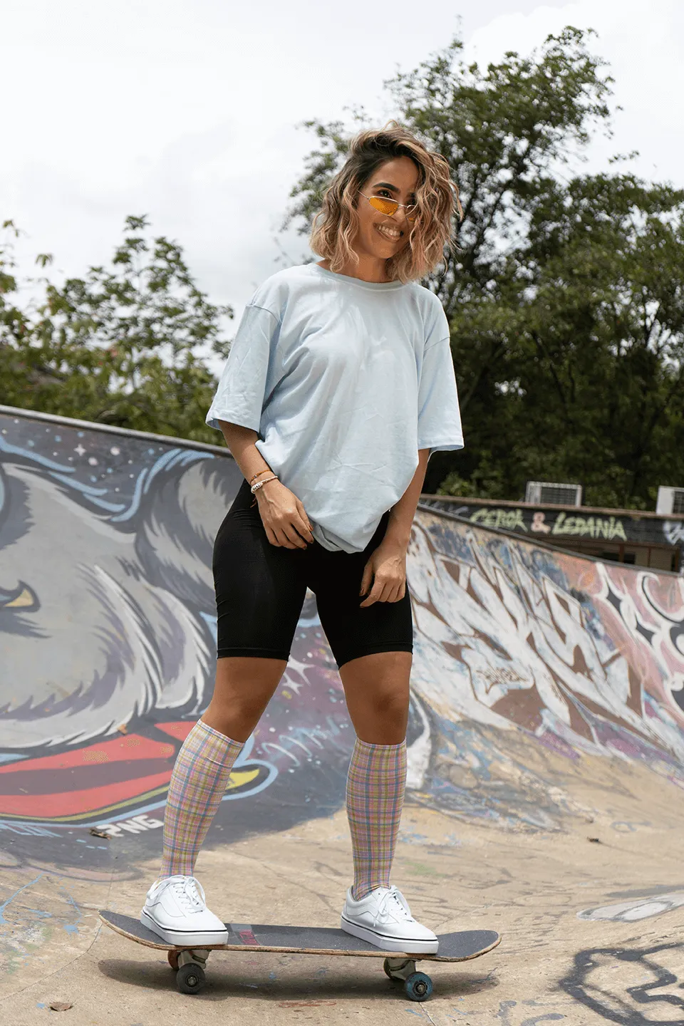 Rainbow Check Adult Knee Highs