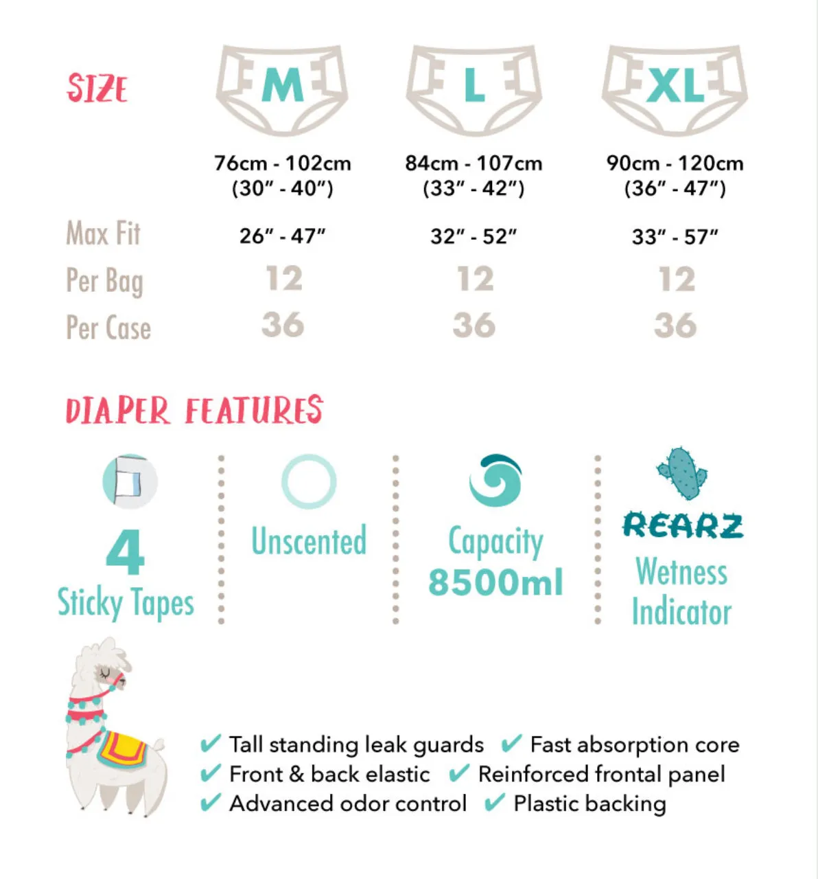Rearz Alpaca V2 1 Pack Adult Diaper (12 Diapers) Full Pack