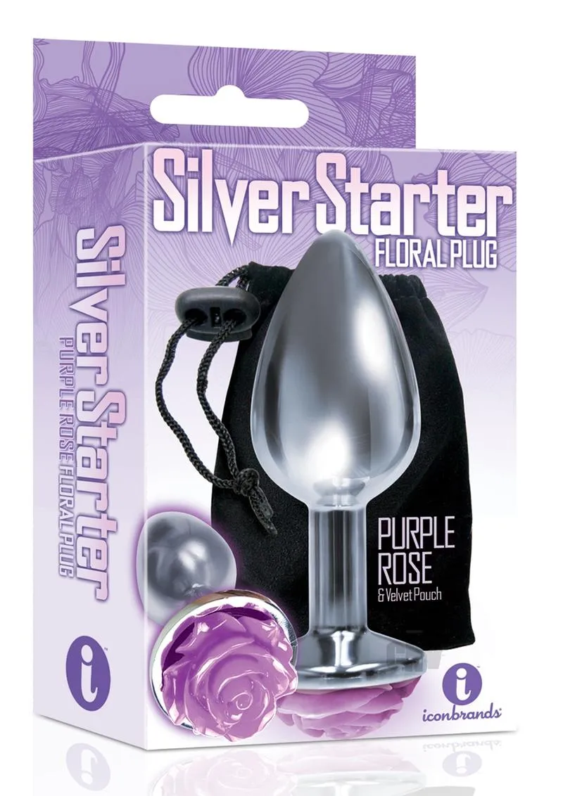 The 9's The Silver Starter Rose Floral Stainless Steel Butt Plug - Purple