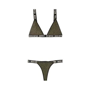 Vibes Boss Bitch Bra/panty Gold Ring Blk Lxl