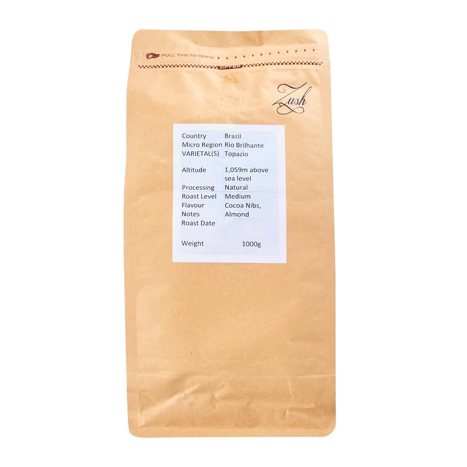 ZUSH Coffee - Specialty Coffee Beans . 100% Arabica. Batch Roasted. BRAZIL RIO BRILHANTE