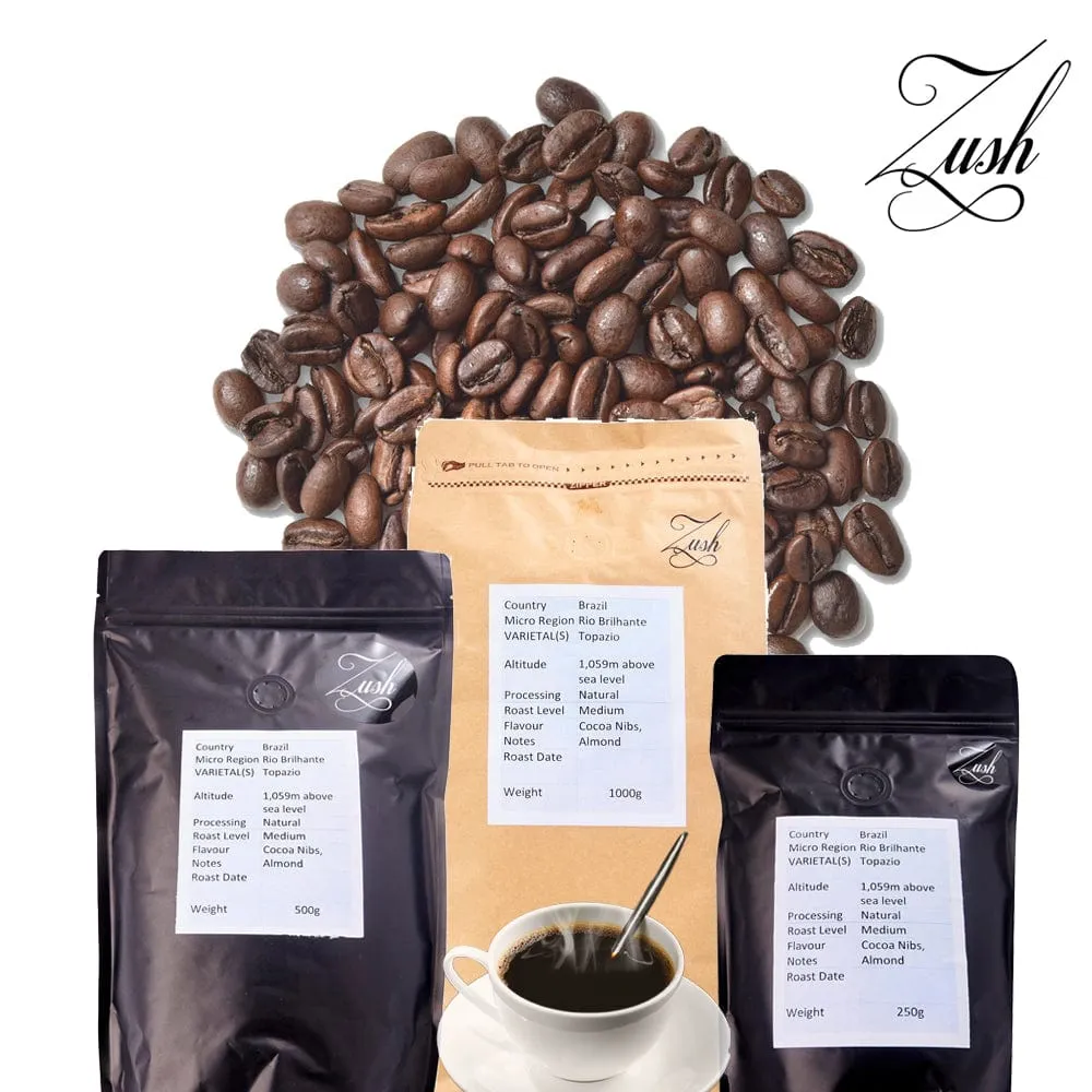 ZUSH Coffee - Specialty Coffee Beans . 100% Arabica. Batch Roasted. BRAZIL RIO BRILHANTE